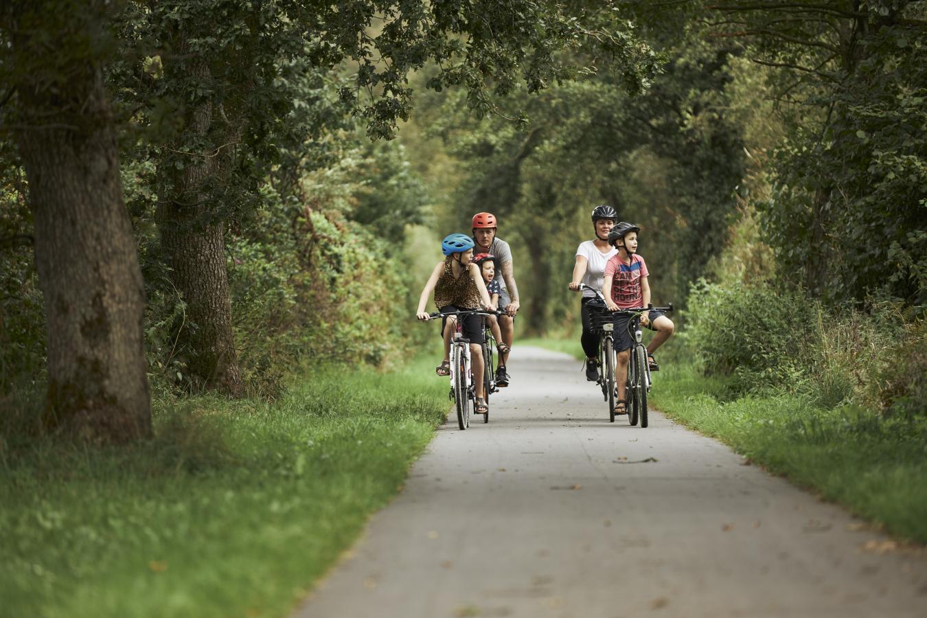 Familie på opdagelse på cykel