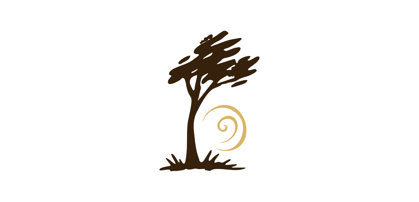 Small Wonders logo med sort træsilhuet og gylden spiral.