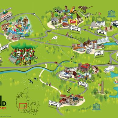 The map shows 20 children's attractions in an area filled with nature and plenty of child-friendly beaches. You can also explore the many fun attractions and theme parks for children and families.