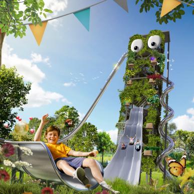 Prøv den enorme rutsjebane, Giganten, i WOW PARK, som drengen her på billedet.